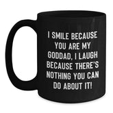 Funny Goddad Gifts for Him, Black Coffee Mug, I Smile Because You Are My Goddad, Perfect Christmas Unique Gifts from Family to Goddad - Main